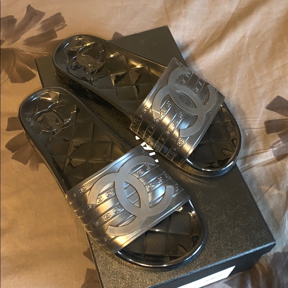 CHANEL black mules